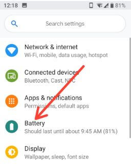 Android P Battery settings