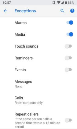 Android P Do Not Disturb exceptions