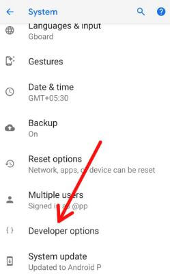 Android P developer options