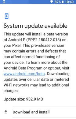 Android P install in Google Pixel