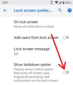 Android P lockdown feature disable