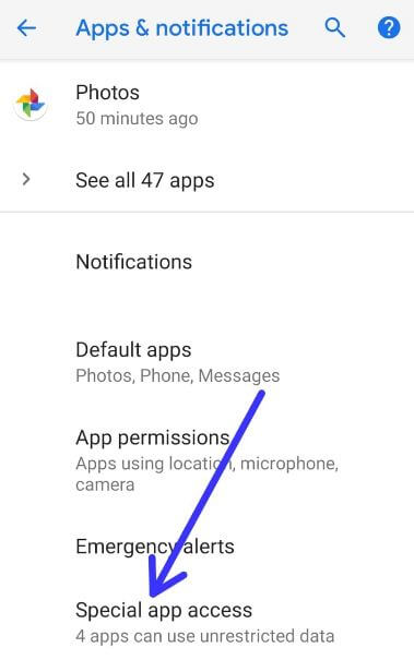 Android P special app access settings