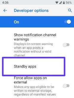 Android P stand by apps bucket
