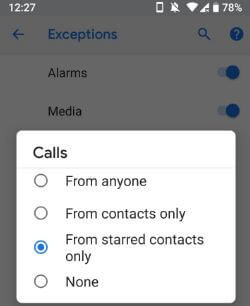 Android P starred contacts in DND
