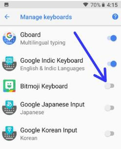 Bitmoji keyboard in android Smartphone
