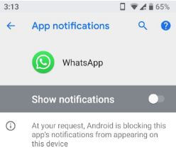 Block WhatsApp apps’ notifications in android phone