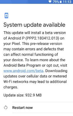 Download Android P Beta in Google Pixel 2