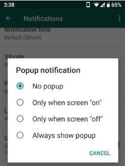 Hide WhatsApp pop-up notification in android phone