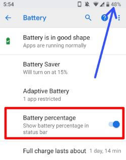 Hide battery percentage in android P status bar