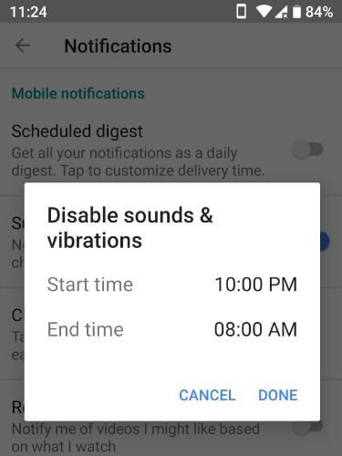 How to disable notifications sounds and vibration YouTube android