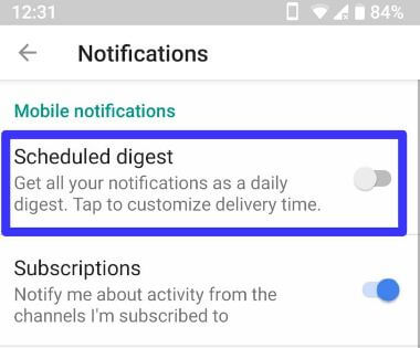 How to set schedule digest time on YouTube android phone