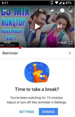 How to set time to take a break YouTube in android phone
