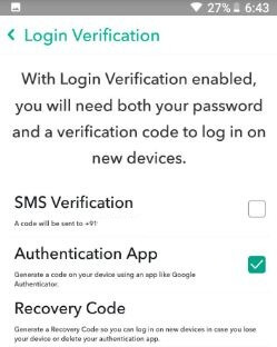 How to set up login verification on Snapchat android device
