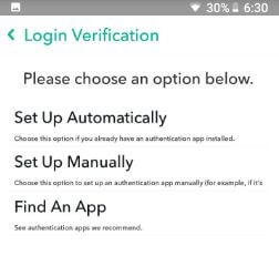 How to set up login verification on Snapchat android