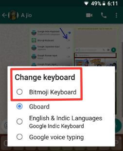 How to switch Bitmoji keyboard on android phone