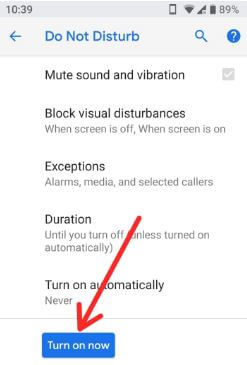 How to use Do Not Disturb on android P 9.0