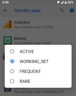 How to use Standby apps in android P 9.0