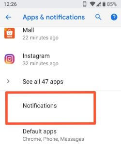 Notification settings in android P 9.0 device