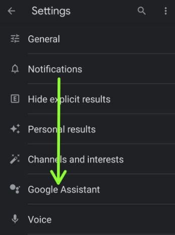 Open assistant settings on Android phone