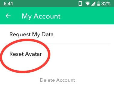 Reset Bitmoji avatar in Snapchat android devices