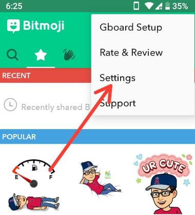 Set Bitmoji avatar settings android devices