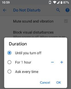 Set time for turn off Do not disturb mode in android P 9.0