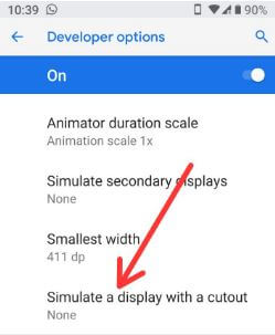 Simulate a display with a cutout in android 9.0