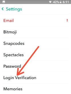 Snapchat Login Verification settings android