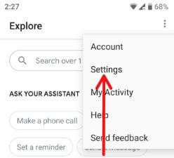 Tap Settings in Google Assistant android tablet