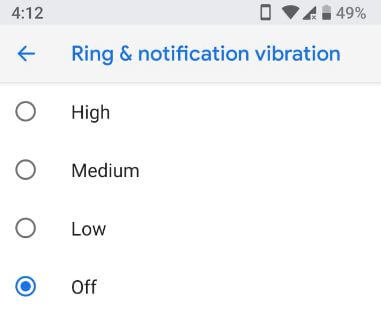 Turn off vibration in android P 9.0