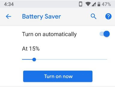 Turn on automatically battery saver in android P