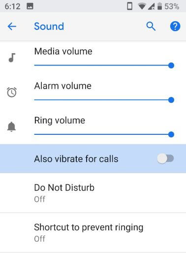Vibrate for calls in android P