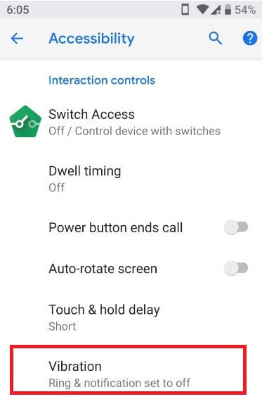 Vibration settings in android P