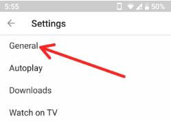 YouTube general settings in android device