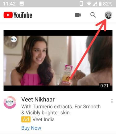 YouTube profile symbol in android devices