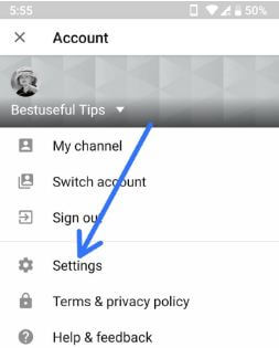 YouTube settings in android smartphone