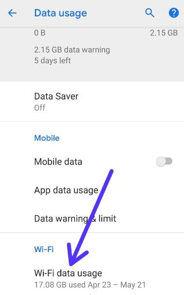 android P WiFi data usage settings