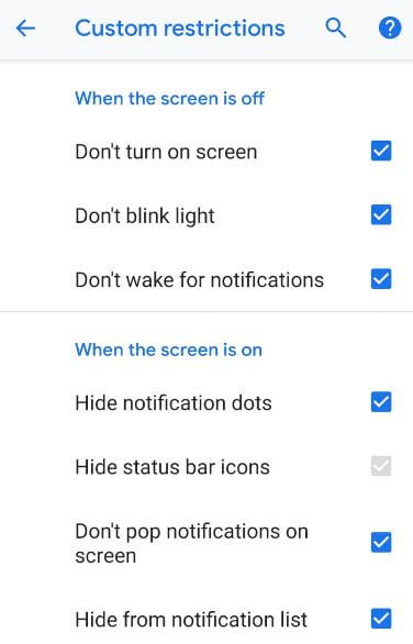 Android P DND restriction settings