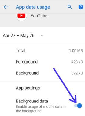 Disable YouTube background data usage in android