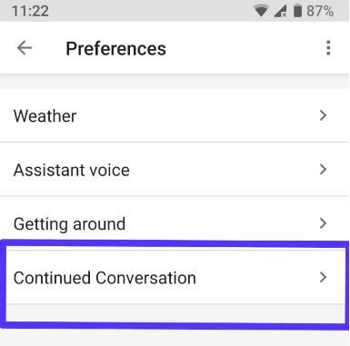 Enable continue conversations for Google assistant in android