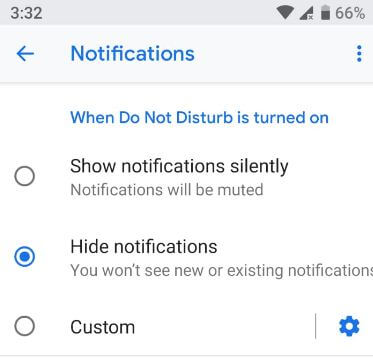How to hide Do Not Disturb notifications in android P 9.0