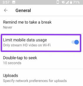 How to limit mobile data usage on YouTube android phone