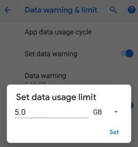 How to set data limit in android P 9.0