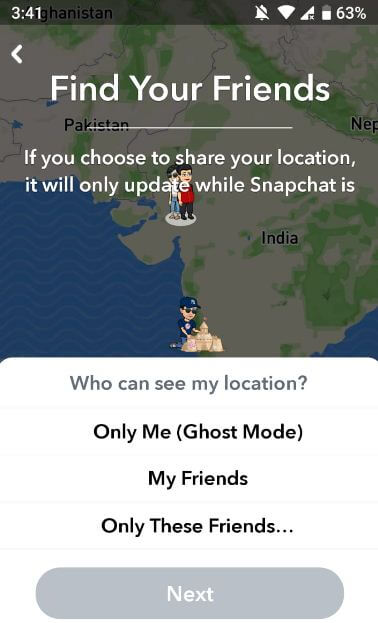 How to set up Snap Map in Snapchat android phone