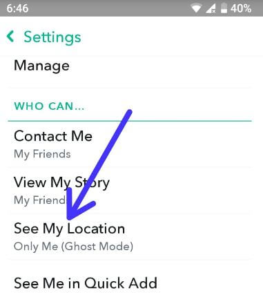 Location settings in Snapchat android