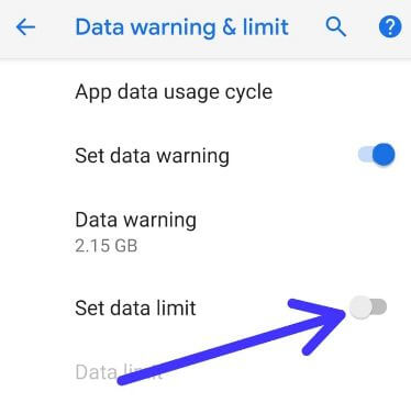 Set data limit in android P 9.0