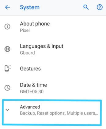 Advanced settings in android P