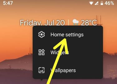 Android P 9.0 home screen settings