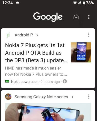 Display Google app in android P 9.0 device
