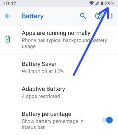 Display battery percentage in Pixel 3 XL status bar
